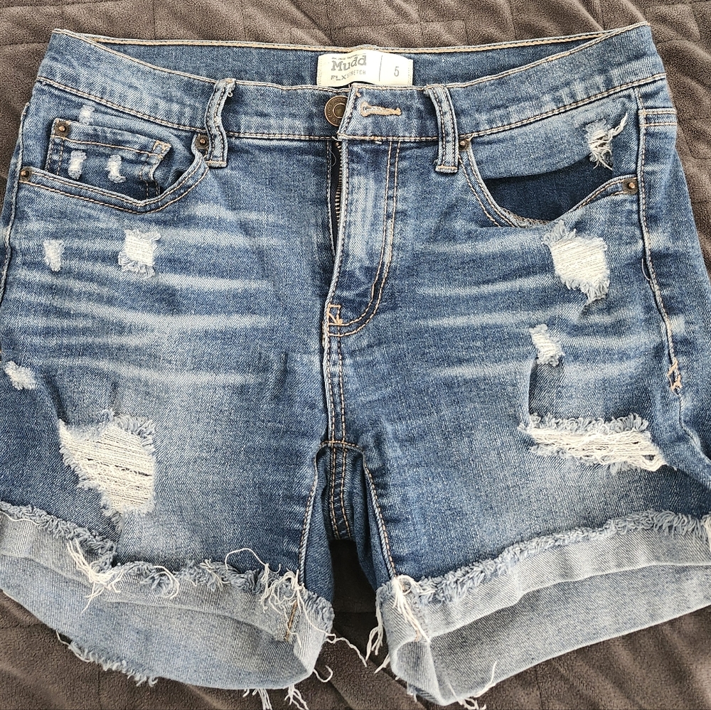 Women's Distressed Blue Denim Shorts